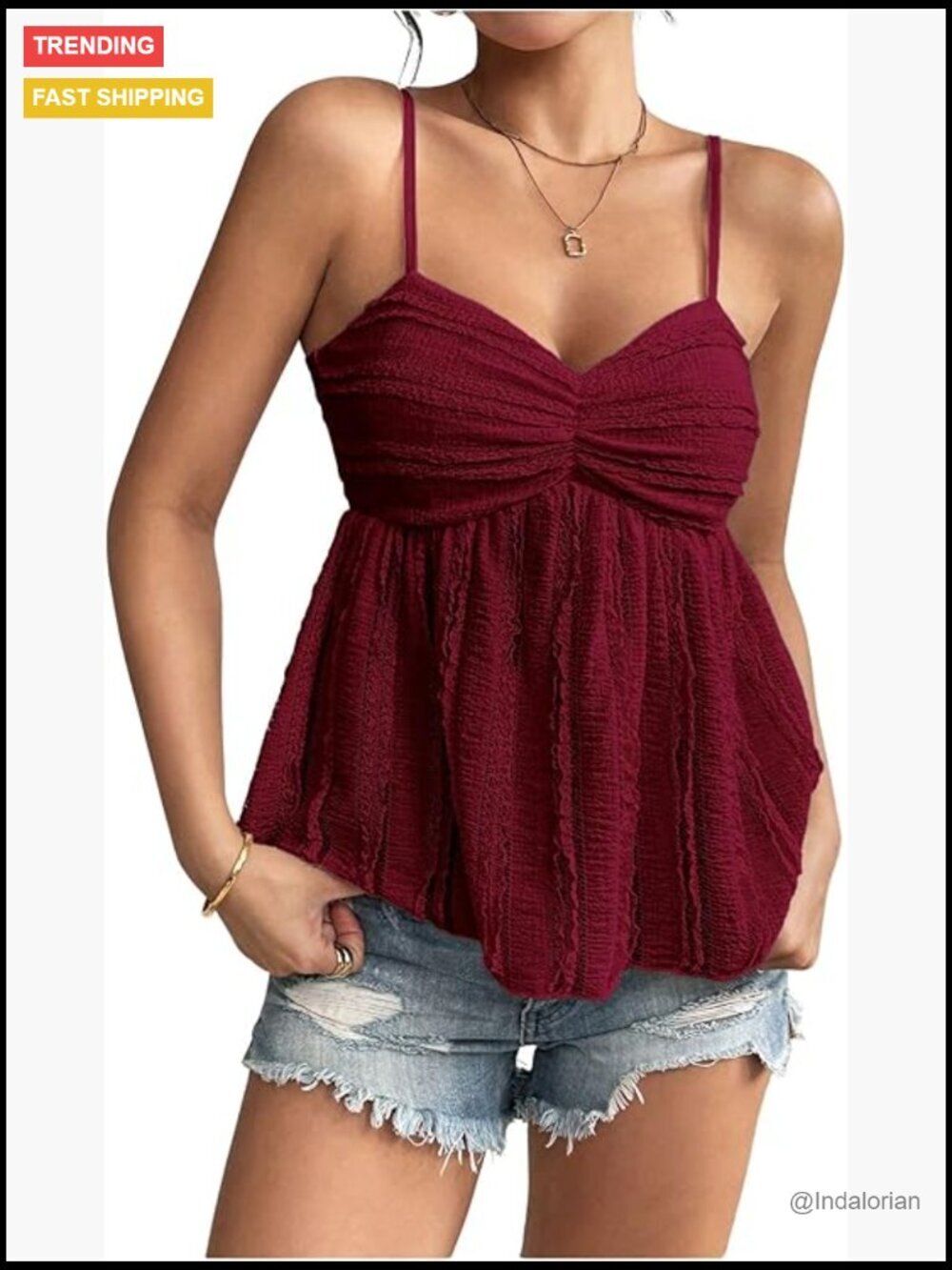 Women's Peplum Babydoll Crop Top Y2k Ruched Dressy Cute Spaghetti Strap Cami Top